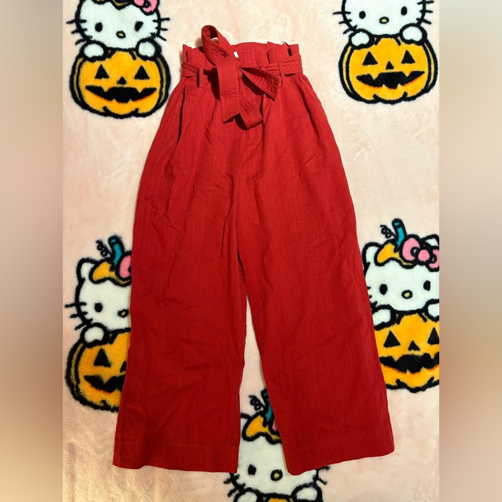 Skylar + Madison High-Waisted Belted Wide-Leg Pants – Brick Red